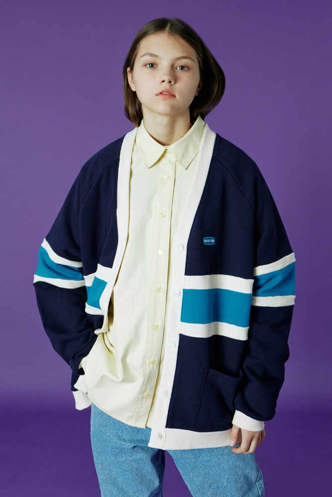 [21SPRING OPEN SALE 03.25 - 04.07]CURVE RECTANGLE COLORING CARDIGAN-NAVY